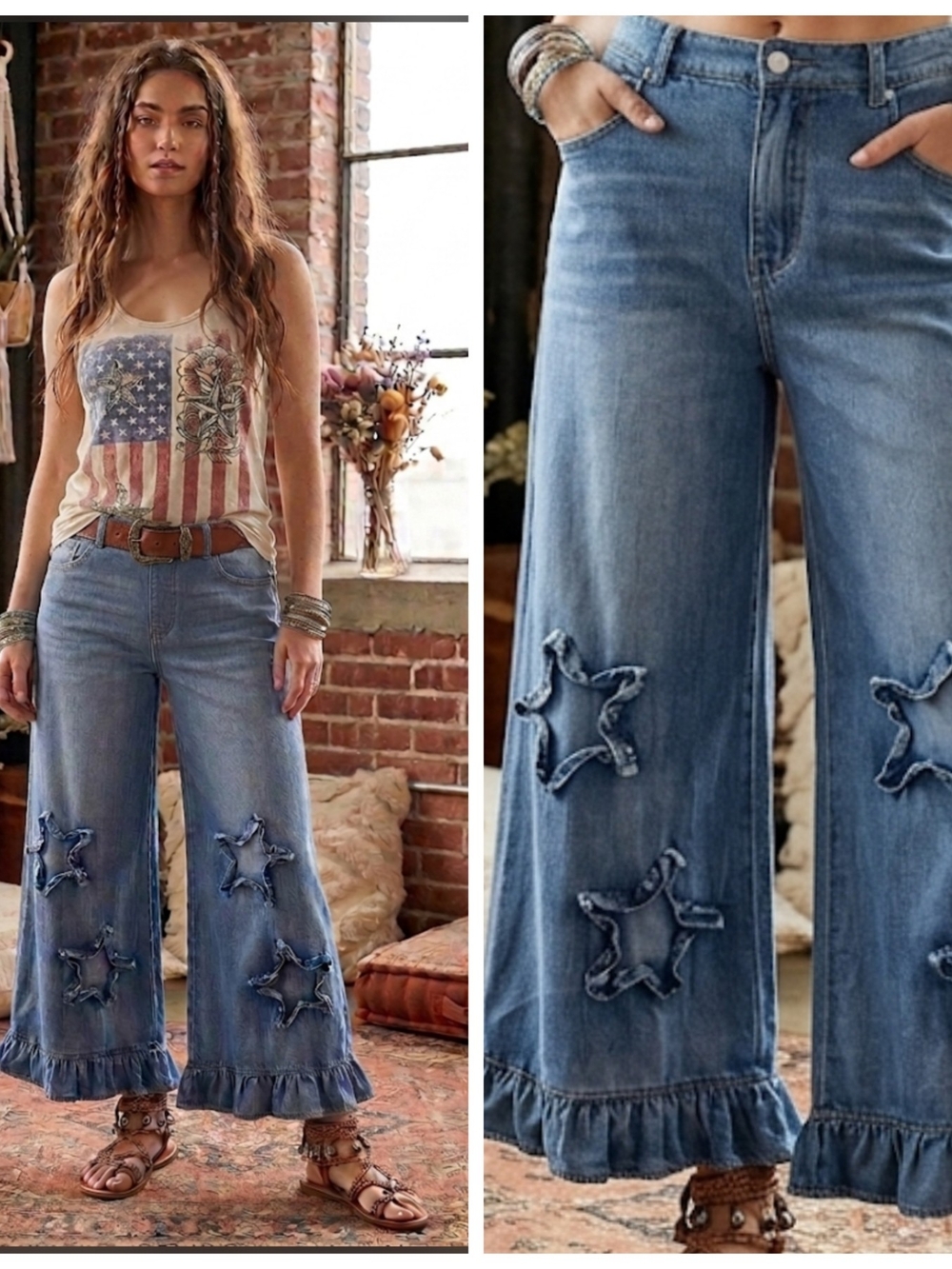 Boutique Star Patchwork Vintage Wash Bloomer Jeansv